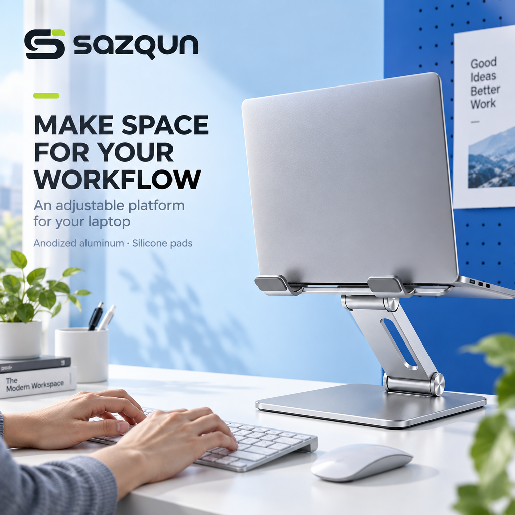 sazqun™ Adjustable Aluminum Laptop Stand — workspace scene