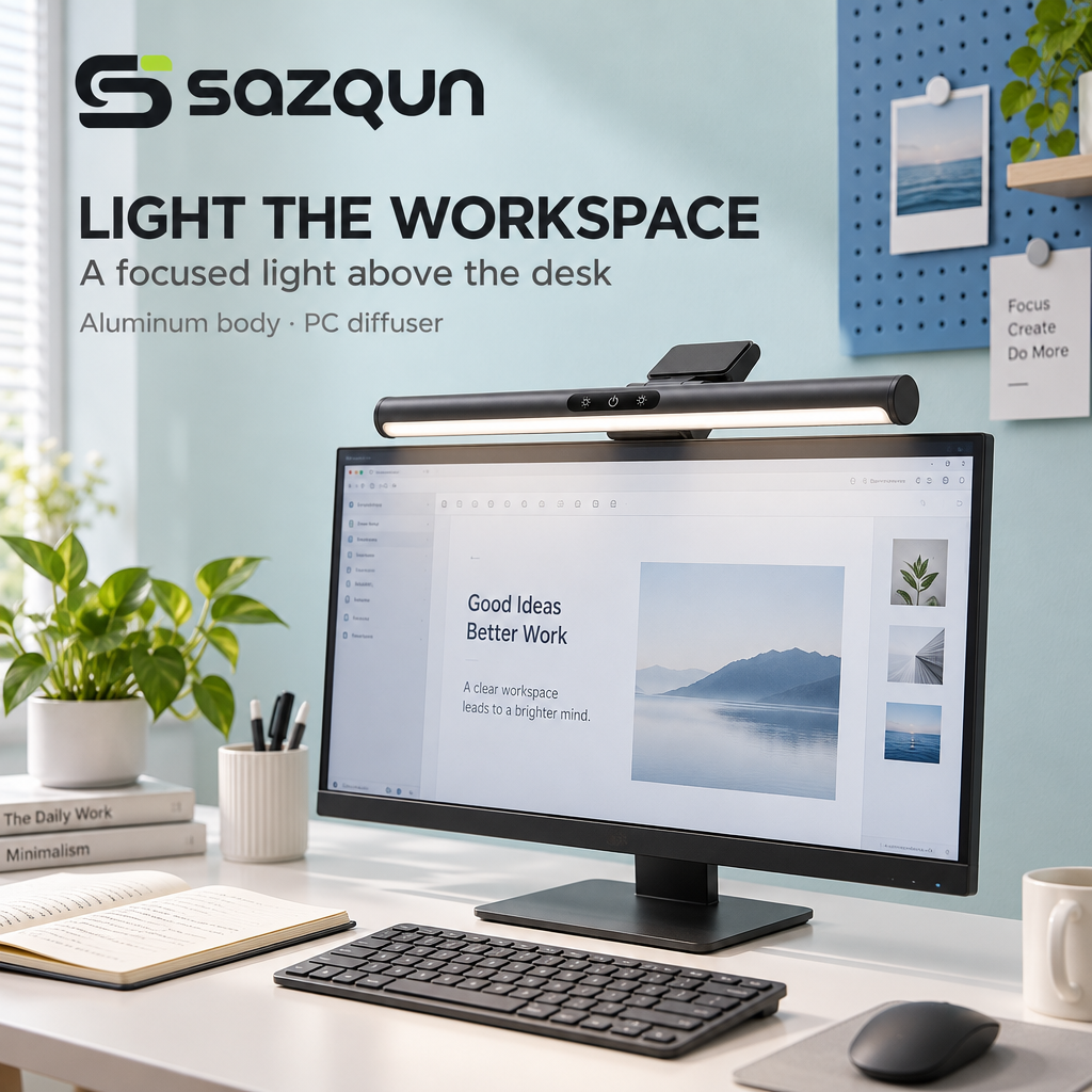 sazqun™ LED Monitor Light Bar — workspace scene