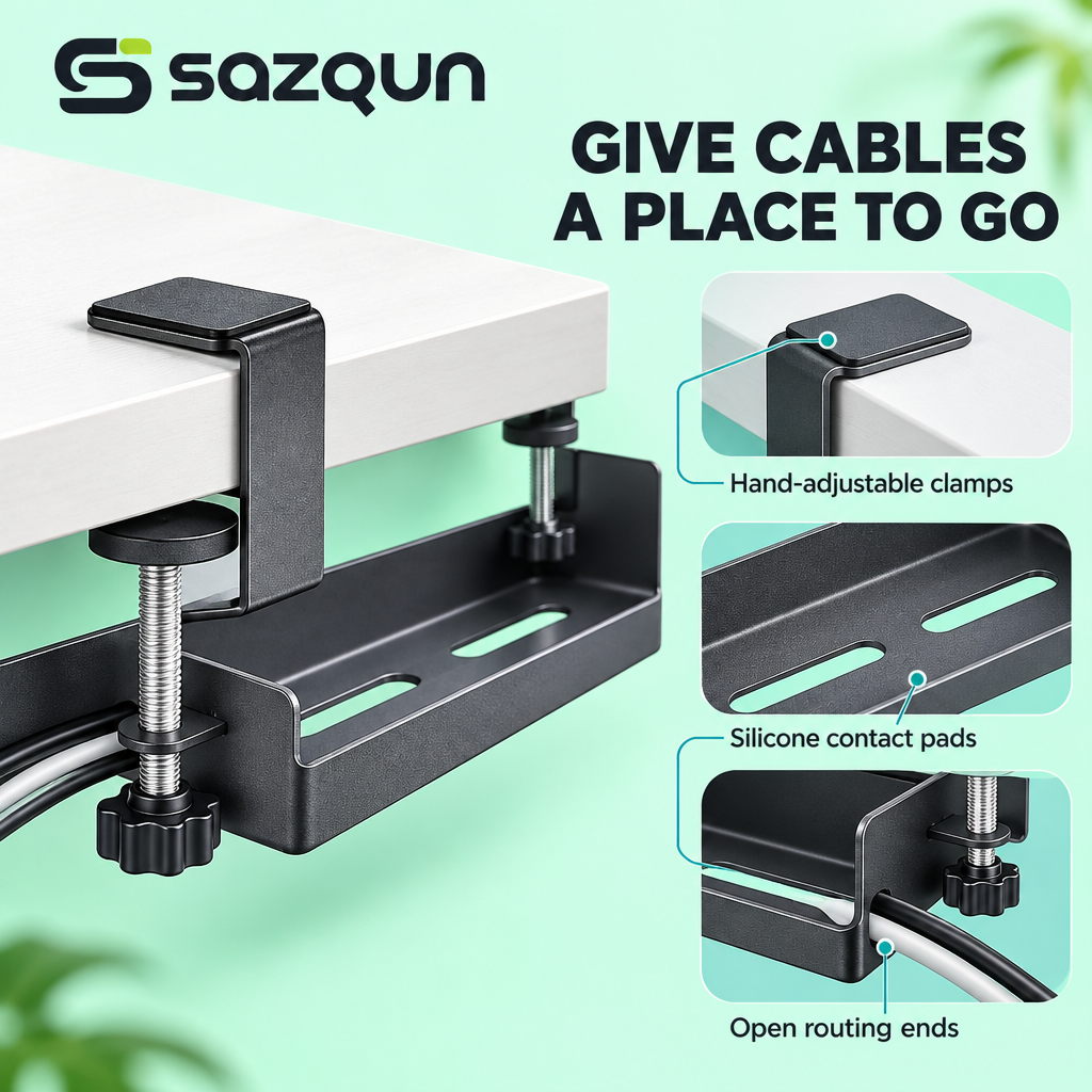 sazqun™ Under Desk Cable Management Tray — design details