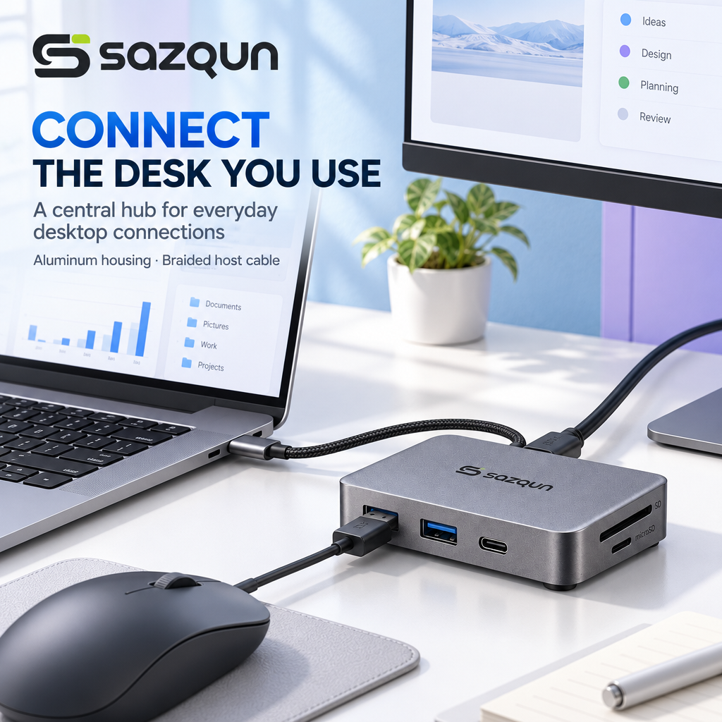 sazqun™ USB-C Hub Adapter — workspace scene