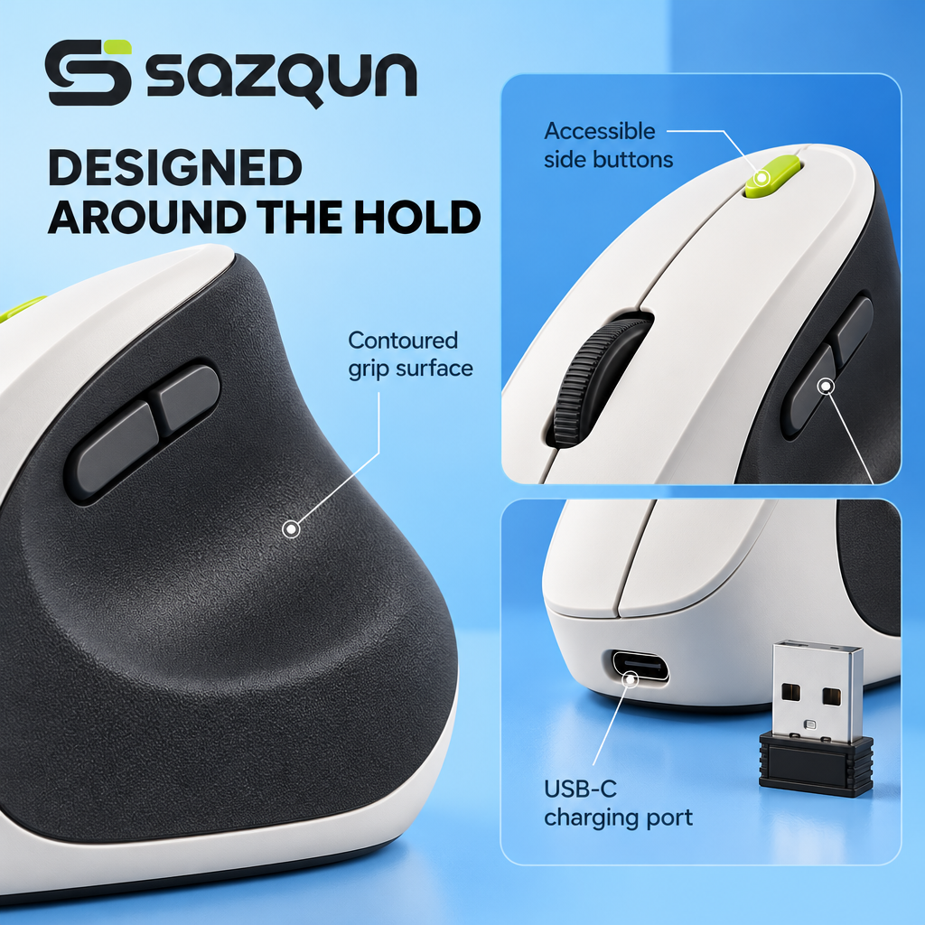 sazqun™ Ergonomic Wireless Vertical Mouse — design details
