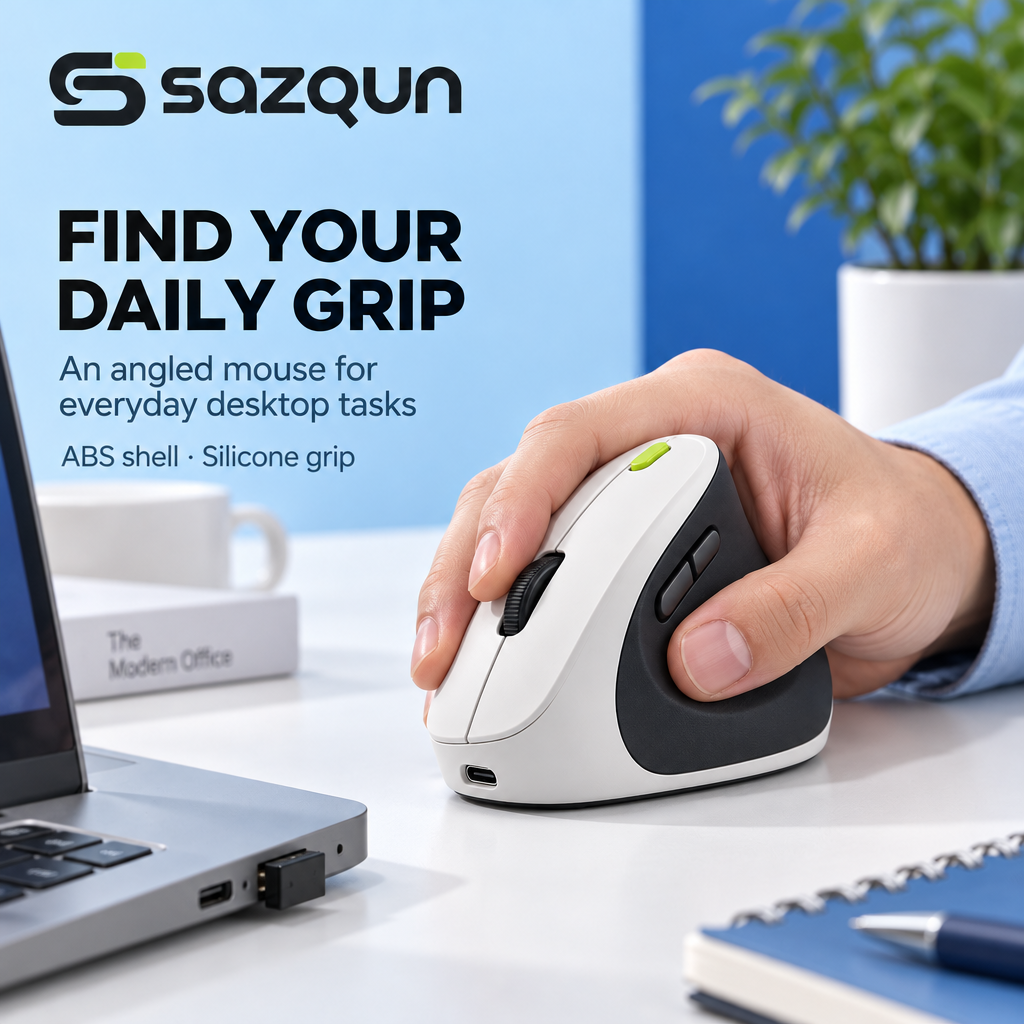 sazqun™ Ergonomic Wireless Vertical Mouse — workspace scene