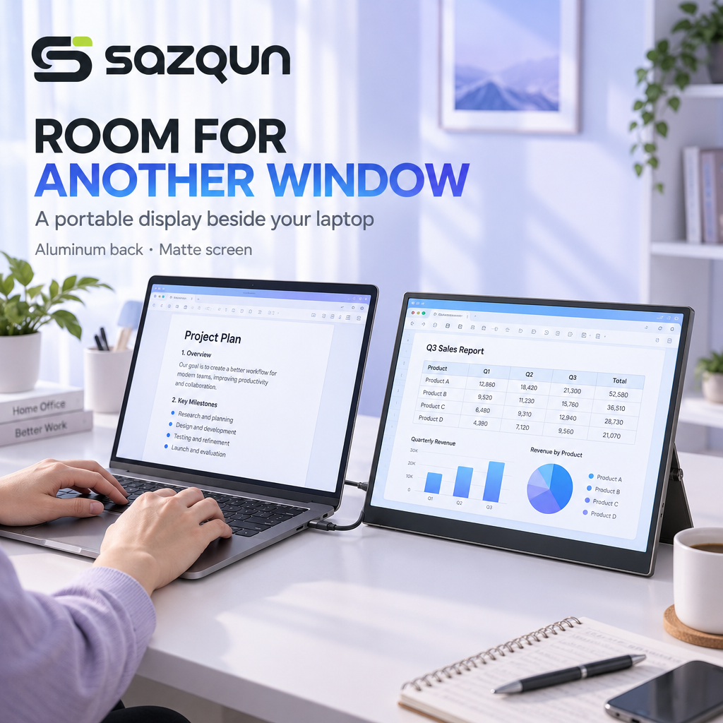 sazqun™ Portable Monitor — workspace scene