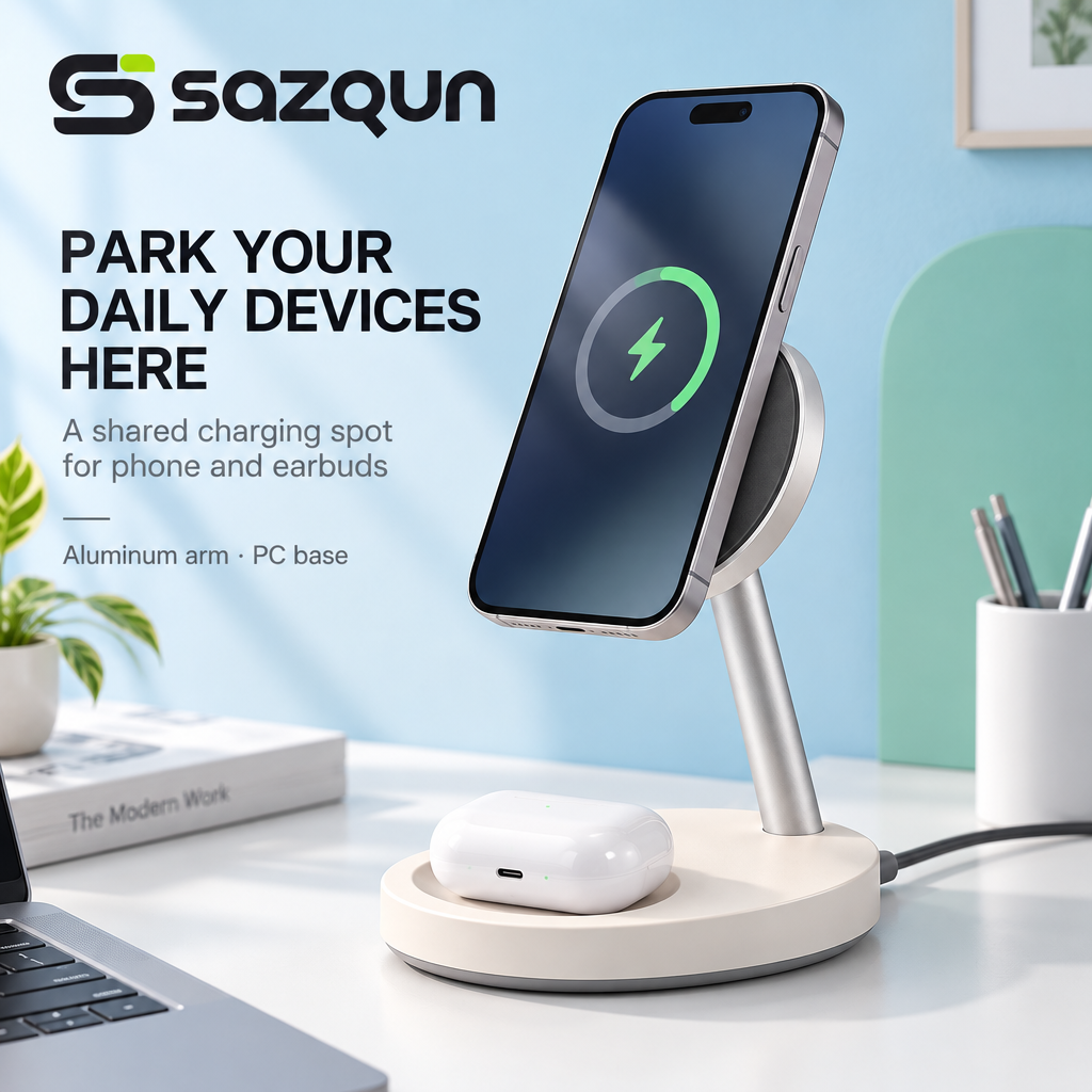 sazqun™ Wireless Charging Stand — workspace scene